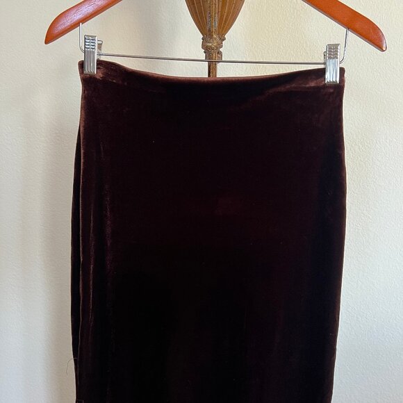 Exit of California Women's Size M Stretch Dark Brown Velvet Side Slit Maxi Skirt - Picture 4 of 8